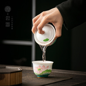 Dehua White Porcelain Hand Painted Lotus <b>Teacup</b> Round Traditional Chinese Style Business Gift Box Packaging - Product Image 3