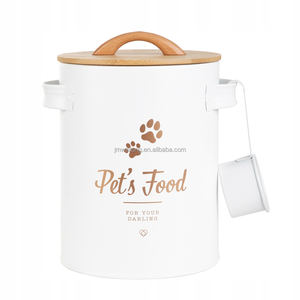 Recipiente de metal para armazenar alimentos para animais de estimação, recipiente de metal com tampa de bambu, recipiente vintage para armazenar alimentos para cães e gatos - Product Image 1