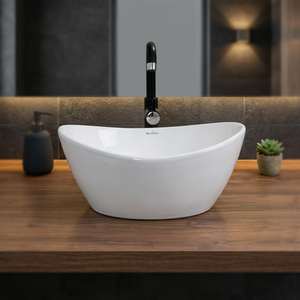Lavabo rectangulaire moderne en céramique pour salle de bain, idéal pour chambre, appartement, hôpital – Lavabo à poser sur table - Product Image 3