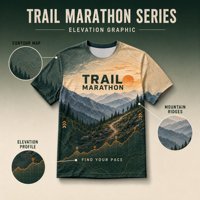 Kaos Lari Pria Cepat Kering untuk Trail Marathon, Cetak 3D Pemandangan Gunung, Lengan Pendek, Kerah O, Bahan Poliester untuk Lari di Luar Ruangan
