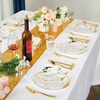 175 pièces d'assiettes en plastique jetables incassables, motifs végétaux, ensembles de vaisselle pour fête avec ustensiles