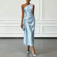 Robe élégante sans manches à taille haute et coupe ajustée en polyester doré uni pour les occasions d'automne, emballage personnalisé en gros