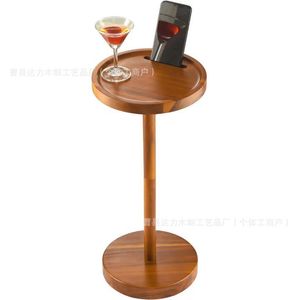 Solid Wood Sofa Side <b>Table</b> Round <b>Tall</b> Coffee <b>Table</b> With Phone Holder Home Use Multifunctional Wooden Floor <b>Table</b> - Product Image 5
