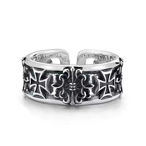 Anelli Unisex Regolabili in Lega con Croce Gotica Punk Retrò Hip Hop in Argento - Product Image 1