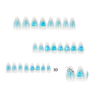 24 Uds Ombre almendra forma prensa <span class=keywords><strong>uñas</strong></span> 3D Corazón <span class=keywords><strong>Azul</strong></span> diseño personalizable caramelo <span class=keywords><strong>uñas</strong></span> postizas listas para usar ABS dedos artificiales - Product Image 3