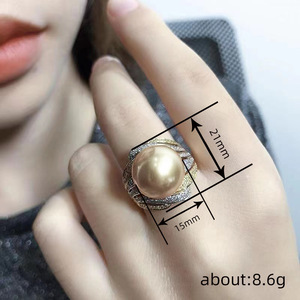 T0667 Women's Cocktail <b>Ring</b> With Seawater <b>Pearl</b> Round Brilliant Cut Diamond Pave Setting Fine Jewelry Gift - Product Image 4