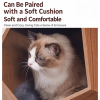 Table basse moderne géométrique en bois avec niche semi-fermée pour chat, table d'appoint à plateau plat, mobilier d'intérieur pour chats domestiques