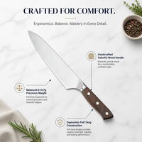 Couteau de chef forgé à la main de 8 pouces en acier inoxydable 5Cr15MoV avec manche en bois de rose, ultra-affûté, vente en gros, personnalisable