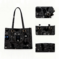 Sac à main gothique personnalisé avec logo, petit MOQ 50 pièces, motif sorcellerie tendance, sac fourre-tout de luxe noir à bandoulière pour marques en ligne
