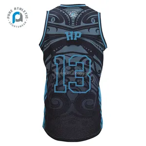 Pure Maori Tattoo Polynesiaans Ontwerp Basketbal Singlets Groothandel Gesublimeerd Jeugdteam Basketbal Uniformen China Custom