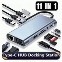 Venta al por mayor 11-en-1 USB3.0 para concentrador HDMI con Carga rápida RJ45 100M SD TF AUDIO3.5mm 4K VGA para 11 1 Hub