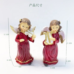 Decoraciones Navideñas de Ángel Rojo de Resina Vintage, Ángel Niña con Arpa y Violín para el Hogar o la Sala de Estudio - Product Image 2
