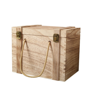 Caja de madera para licor con tapa abatible, rectangular, de madera de pino, con asa, para almacenamiento de vino. - Product Image 5