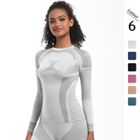 Combinaison de ski longue, serrée et élastique en tricot sans couture, haut de sport, de course, de fitness et de yoga à manches longues