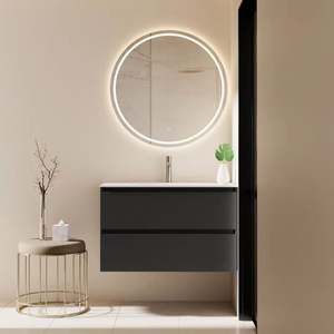 Retro Elegance Light Luxury Style Solid Wood Single Sink Bathroom <b>Vanity</b> with Round <b>Mirror</b> - Product Image 6