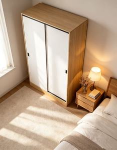 Armoire coulissante en chêne naturel de qualité supérieure, armoire moderne minimaliste à 2 portes pour le rangement des vêtements dans la chambre - Product Image 2