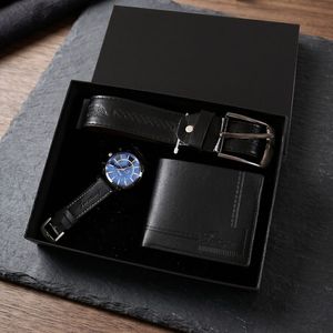 Set Regalo Premium per Uomo: Cintura in Pelle di Lusso, Portafoglio e Orologio al Quarzo con Quadrante Blu, Confezione Regalo 3-in-1 per <span class=keywords><strong>Padre</strong></span> - Product Image 1