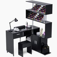 Table de manucure bureau à ongles en forme de L avec tabouret et collecteur de poussière et armoire à tiroirs poste de travail de manucure réversible rotatif sur roues