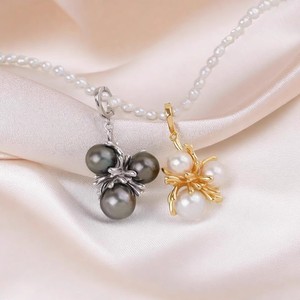 WENCHI DIY Pearl Accessories S925 Silver Pendant Simple <b>Necklace</b> with 6-9mm Round Beads White Gold Material China - Product Image 2
