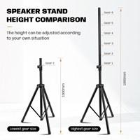 Trépied professionnel pour DJ, support de haut-parleur en métal noir robuste avec tube extra épais, hauteur réglable de 100 cm à 186 cm, Rayco Studio