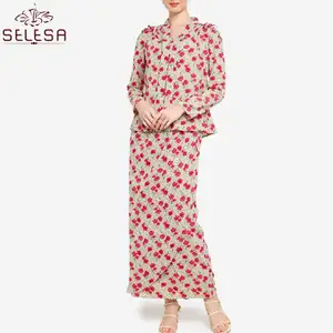 Novo Design Floral Jacquard Elegante Estilo Pepum Teluk Belanga Melayu Baju Muçulmano Roupas Femininas Islâmico