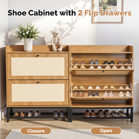 Meuble à chaussures modulaire extensible en bois moderne à 2 tiroirs rabattables, rangement gain de place, étagère amovible, organisateur pour salle à manger et entrée de maison