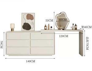 Ensemble coiffeuse moderne minimaliste en chêne massif avec miroir éclairé réglable et tabouret de rangement pour chambre à coucher, écologique - Product Image 2