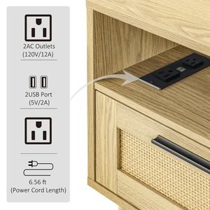 Factory Direct Wholesale Beside Table Rattan Nightstand with Charging Station - Product Image 4