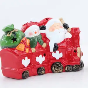 クリスマスの装飾のための列車のデザインを運転するカスタム工場セラミックサンタ雪だるま