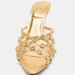 ZA2026 Nouveauté Printemps-Été Mules à talon aiguille pointu en strass dorés brillants, laminées et de haute qualité - Product Image 4