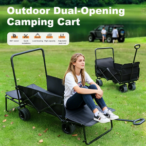 Chariot de transport d'extérieur pliable à quatre roues avec siège inclinable pour jardin, plage et camping - Product Image 2