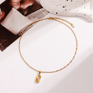 Stainless Steel <b>Titanium</b> Necklace Hexagon Pendant 18k Gold Plated Zircon Clavicle <b>Chain</b> For Women Party Fashion Jewelry - Product Image 4