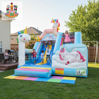Château gonflable combiné avec toboggan et trampoline, certifié CE, motif licorne, pour enfants, qualité commerciale, PVC