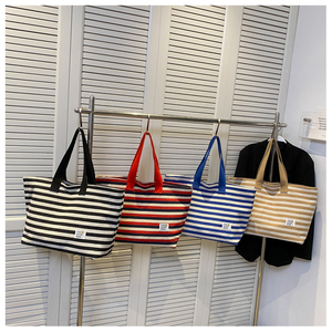 Borsa Tote da Donna Portatile in Tela di Cotone con Trasferimento Termico, Grande Capacità, Strisce, Chiusura a Cerniera, Media per Viaggi - Product Image 1