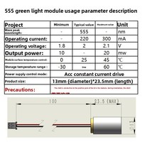 Modul Laser Hijau Lasence 555nm Baru Harga Kompetitif Daya 10-20mW Tegangan Operasi 2V Lampu Panggung Penunjuk Medis