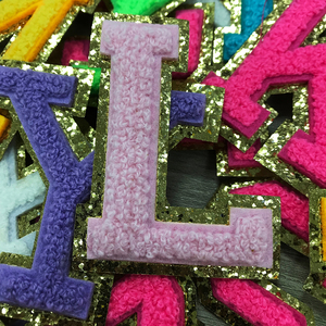 Chenille Glitter 8Cm Letras Parche Hierro en Alfabeto Costura Apliques Ropa - Product Image 4