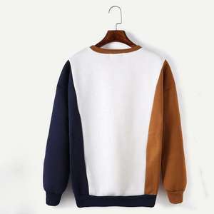 Mens Colorblock <b>Sweatshirt</b> White Brown <b>Navy</b> Casual Round Neck Stylish Soft Pullover Winter Warm Top - Product Image 2