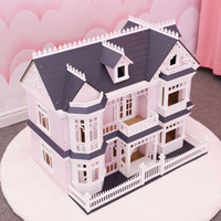 Nouvelle maison de poupée en bois rose traditionnelle 2022, ensemble de meubles et jouets certifiés EN71 ASTM pour enfants de 3 ans et plus