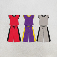 Ensemble de vêtements pour filles personnalisé à pois, haut court à manches bouffantes, pantalon large à rayures latérales, ensemble de vêtements décontractés pour enfants en 2 pièces