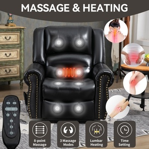 Sillón Reclinable de Cuero Genuino con Doble <span class=keywords><strong>Motor</strong></span> y Masaje Térmico, Sofá Reclinable con Mecanismo de Movimiento de Alta Resistencia y Función de Elevación Eléctrica - Product Image 3