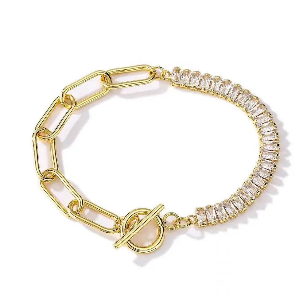 Trendy Gold Chain Zircon Bracelet For Women Lady Link Chain Designer Metal Geometric Bangle Jewelry