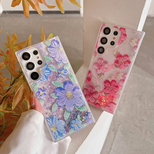 Funda luminosa con pintura al óleo para flores, purpurina líquida, arena movediza, funda de teléfono a prueba de golpes para Samsung S23 S22 S21 Ultra A73 A53 A7 4G <span class=keywords><strong>5G</strong></span> - Product Image 3