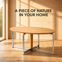 Table basse ovale minimaliste Bauhaus, durable, portable, avec pieds en acier inoxydable, en bois massif vintage, petite, pour appartement