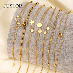 <b>Gold</b> Plated Stainless Steel <b>Beaded</b> Heart Chain <b>Bracelet</b> Trendy Women's Jewelry Gift - Product Image 6
