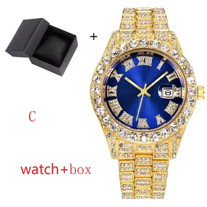 Relógio de quartzo cubano hip hop com diamantes para homens, relógio de ouro banhado a aço inoxidável, moeda de prata e vidro, oferta imperdível SL68
