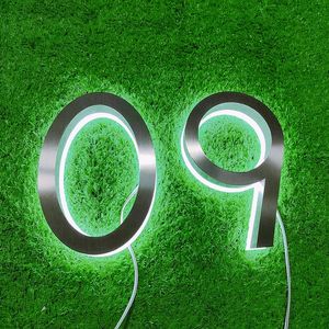 Impermeabile 3D LED esterni numeri di casa moderna camera d'albergo porta piatti di indirizzo segno di segnaletica in metallo esterno targa numero esterno - Product Image 4