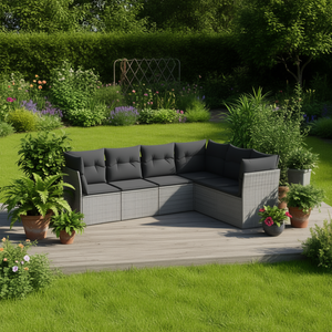 Ensemble de canapés de jardin en rotin gris 6 places, mobilier d'extérieur résistant aux intempéries, design contemporain - Product Image 2