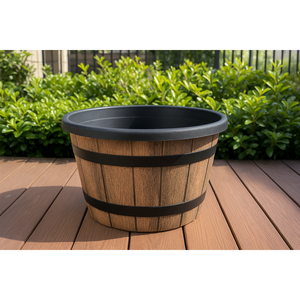 Vaso per Fiori in Plastica ZAA Design a Botte in Legno Modello AM-0420-4 Diametro 35cm Grande Fioriera da Giardino per Uso Esterno e Interno - Product Image 3