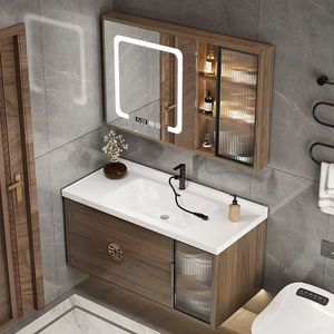Nouveau lavabo de salle de bain accessible de style luxe moderne, combinaison intégrée en céramique et meuble en bois massif, lavabo de style luxueux - Product Image 1
