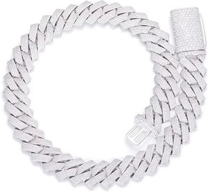 Rodio blanco Cubin cadena HipHop plata esterlina moissanita diamante CZ colgante joyería de plata rodio - Product Image 1